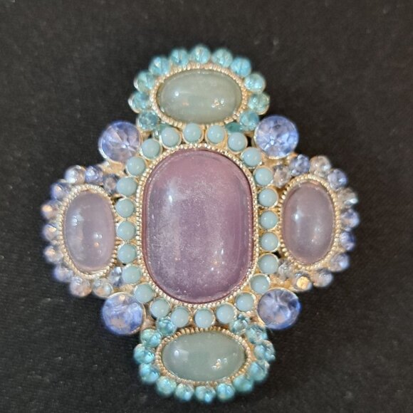 Vintage Inspired Fashion Leaders Purple & Blue Rhinestones Brooch/Pin - Picture 2 of 6
